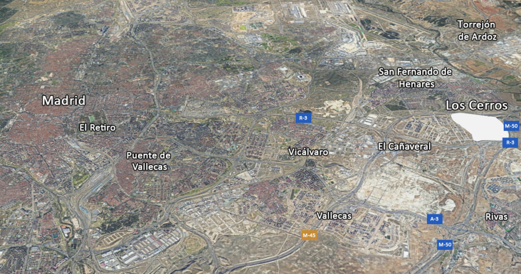 Mapa aéreo de la zona donde hay vivienda barata en Madrid que, en este caso, sería Los Cerros